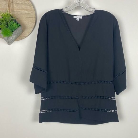 Maette (Stella & Dot) Black Hyde Lattice Blouse Size Medium - Picture 2 of 5